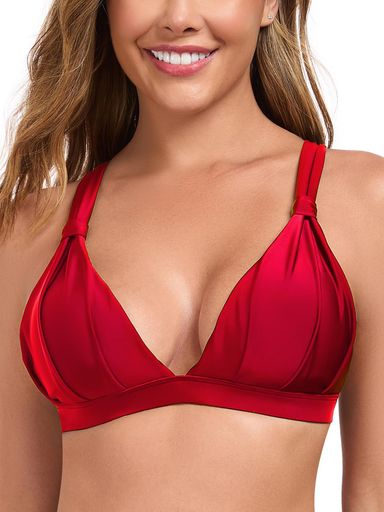 [RELLECIGA]レデイースビキニトップス三角Vネック盛れる水着トップスビキニ上(レッド、M)