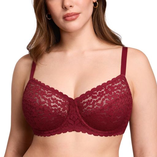 [DOBREVA]ブラジャー花柄レース大きいサイズレディースワイヤー入りレースカッププラスサイズグラマー..