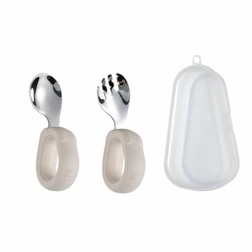 fyetemonシリコングリップベビー用トレーニングフォーク&スプーンセットうさぎデザイン曲がりネック離..