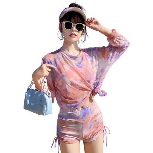 [StitchonWavex]水着専門店水着ビキニレディース3点セットセパレート温泉体型カバーショートパンツパット付きハイウエスト快適速乾ネクタイ染料セクシーファッション韓国風着痩せ大人海…