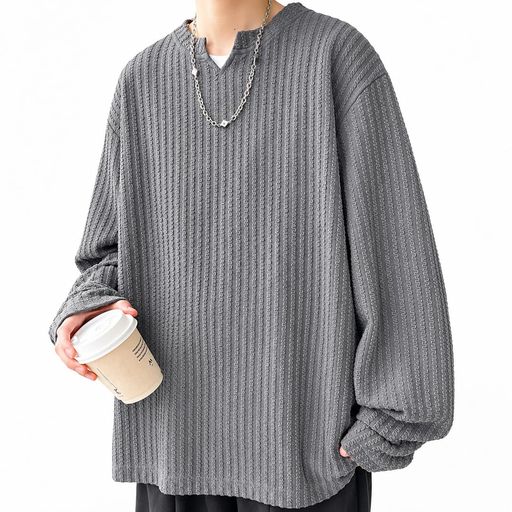 Trainer - [Fuyumoe]トレーナーメンズ長袖メンズV襟Tシャツ大きいサイズ人気プルオーバートレーナーカジュアル快適ゆったり無地ロンtプルオーバー春夏秋服
