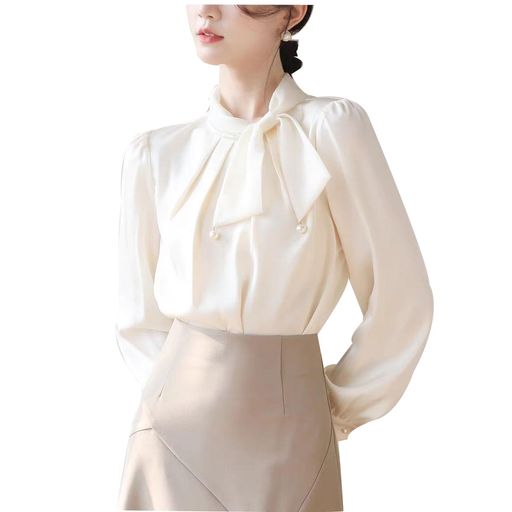 [TRENDOUX]ブラウスレディース長袖vネックレースボウタイフリルシャツトップスワイシャツ無地シンプル..