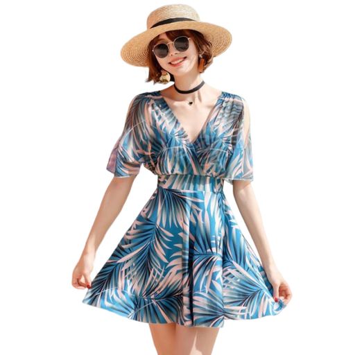 [Leadamon-oee]水着レディース体型カバーワンピースオールインワン大人用水着パッド付き花柄可愛いワンピース水着肩出しスイムドレスハイウエストショートパンツ露出控えめプール温泉ビ…