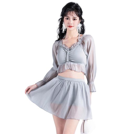 [7-livehouse]水着レディースビキニセパレート2点セット体型カバーハイウエストスカート女性オフショルダーフリル水着ショートパンツかわいい水着セクシー無地旅行水陸両用海水浴