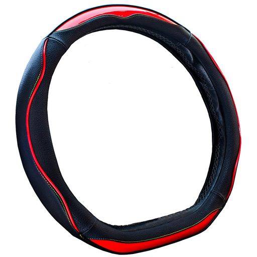 ZATOOTOハンドルカバーD型おしゃれレインボーステッチ滑りにくい耐久・手触りよしノート・CHRなど用ステアリングカバーレッドLY123-R