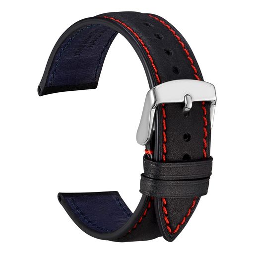 Watch Band, Belt - [WOCCI]14mm時計替えベルトイタリアン革腕時計バンドマットブラックシルバーバックル