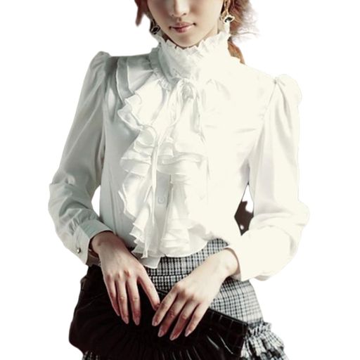 [ORWZDCO]シャツトップスブラウスレディース長袖立ち襟フリルリボン無地シフォンシ...