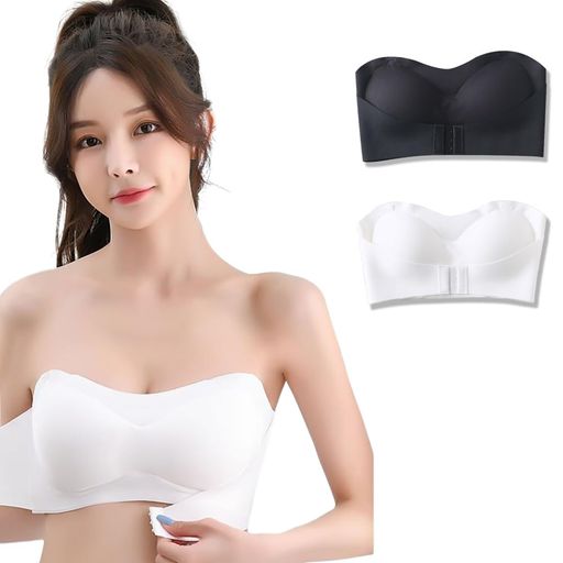 [FEISEDY]ストラップレスブラセット2枚組ノンワイヤー肩ひもなし滑り止め加工補正ブラ美乳ブラソフト脇高前ホック高弾性ずれ落ちない柔軟な肌触りチューブトップシームレスブラバスト…