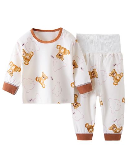 [Hapipana]ベビーパジャマ上下セット腹巻き付き長袖ミドルハイネックナイトウェア子供キッズベビー服男..