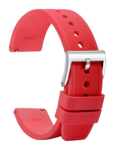 【柔軟で快適】高張力シリコン素材の採用により弾力性を高め、柔らかく丈夫な時計バンドに仕上げました。柔らかくて肌触りも良く、さらに色合いもいく、付けていることも忘れるくらいです。 【デザイン】文字盤端の湾曲したデザインは、腕時計ベルトを手首にフィットさせます。時計ベルトの材質も柔軟で、表面は綺麗な縦缟で、裏面は溝による通気加工がなされています。ベルトの着け心地はとても快適です。 【簡単な取り付け】クイックリリース技術を利用し、腕時計バンドの取り付けを迅速に行うことができます。手指で止め金を動かして、カチッという音とともに固定します。交換用工具と予備のバネ棒が付属しておりますので商品が届いたところですぐに交換できます。 【サイズ】時計バンドの長さは125mm/80mm(尾錠を除く)です。9つ穴があり、適合手首の長さは120-190mmです。水洗いできる防水べるとはオフィス、ジム、激流漂流、旅行などに適しています。詳細寸法について、5番目の画像を参照ください。 【サービス】私たちは当社の製品に対して絶対的な自信を持っています。12ヶ月の品質保証と購買後30日間は無条件で返金します。