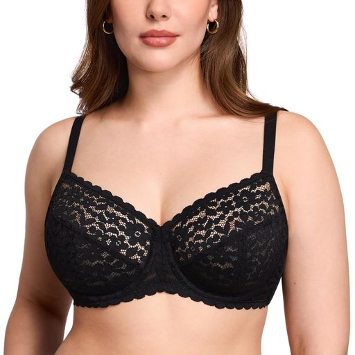 [DOBREVA]ブラジャー花柄レース大きいサイズレディースワイヤー入りレースカッププラスサイズグラマー..
