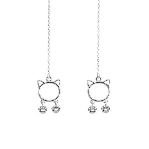 MIKAMU猫ピアスレディース最高級揺れるきらきらCZダイヤモンドシルバー925純銀製チェーンネコピアス人..