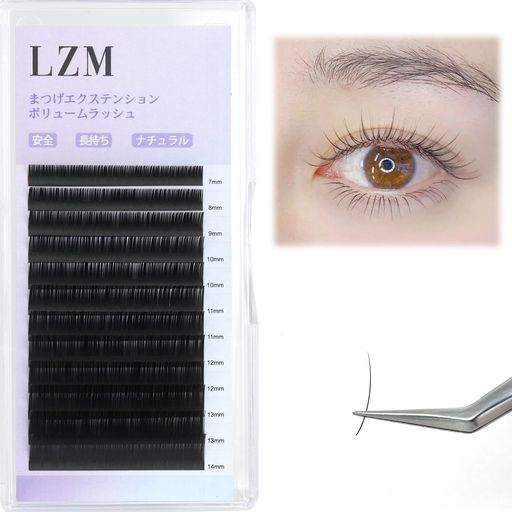 LZMまつげエクステつけまボリュームラッシュマツエクセルフ軽量極細高持続力Cカール太さ0.06mm長さ7~14..