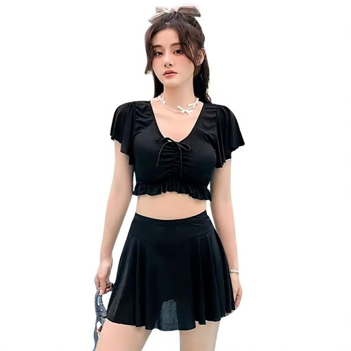 [Akihee]水着レディース体型カバータンキニビスチェ風ビキニセットビスチェ風バスト盛れるスカートフィ..