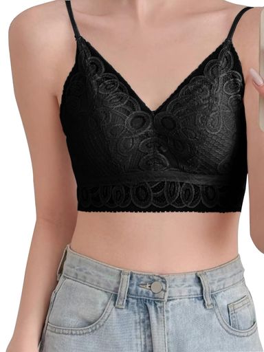 [Tarbo]ノンワイヤーVネックレース装飾ウサ耳デザインブラ美胸苦しくない通気性に優れパット付き無縫製..