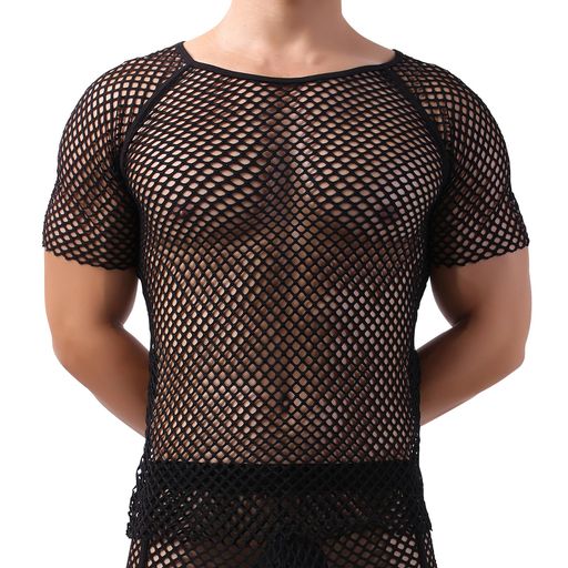 [AmyCoulee]シースルートップスメンズTシャツメンズメッシュトップスTシャツメンズタンクトップメッシュ半袖透け感無地速乾フィットネス部屋着(208-D-BlackM)