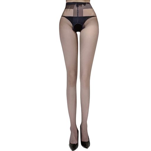 [IntooMe]レディース極薄ストッキング穴あきシースルー英語飾りオープンクロッチ過激ロングストッキン..