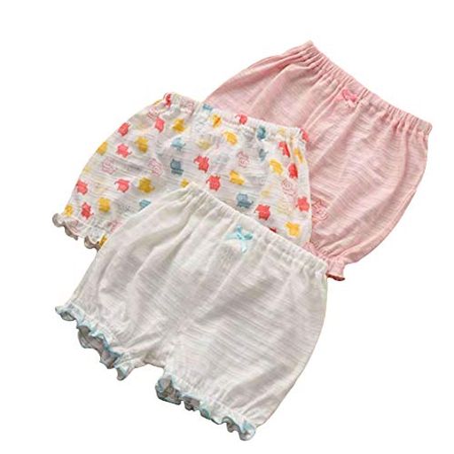 [POBIDOBY]キッズオーバーパンツ女の子無地3枚セットリボン付きインナーパンツアンダーパンツガールズ..