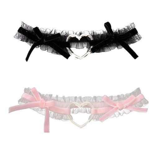 [SaveSooo]ガーターランジェリーかわいい蝶結び総レース(ブラック、ピンク各1個)チェーンハーネスゴシックゴスロリ太もも用花嫁結婚式日常レッグリングレースガーターリングセクシーレ…
