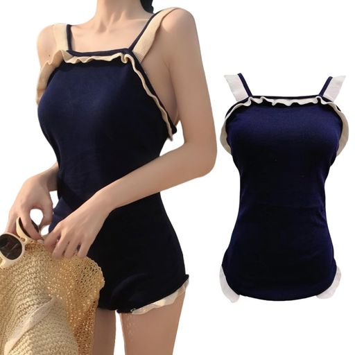 [NarebualoCietupoop]水着レディースビキニワンピース無地スカート付きスリングファッションバックレスハイウエストグレースセクシーリボンかわいい泳ぐ休みビーチ旅行温泉水陸両用