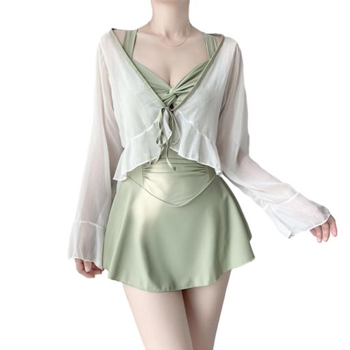 [MaadeaNoeTe]水着レディースビキニセクシーワンピース2点セット長袖ラッシュガードハイウエスト温泉水着可愛いおしゃれリゾート大きいサイズ旅行