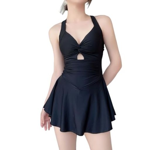 [Leadamon-oee]ワンピース水着レディース花柄パッド付きモノキニスイムドレスハイウエスト盛れる体型カバースカートキャミワンピ無地ワンピース水着露出控えめ肩出し海水浴温泉水泳