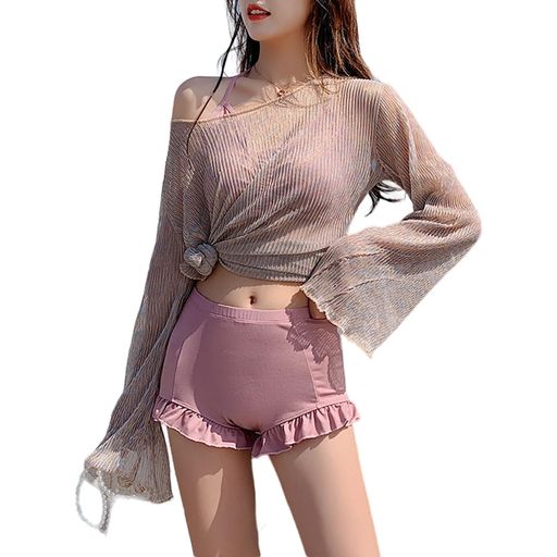 水着ビキニ検索結果｜[MzcoYmm]水着レディース体型カバー3点セットビキニパット付きハイウエストフリル...