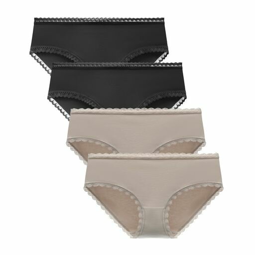 [Liqqy]レディースショーツレギュラー綿セクシーレース下着女性用かわいいパンティーローライズショーツ4枚組(LL黒+肌)