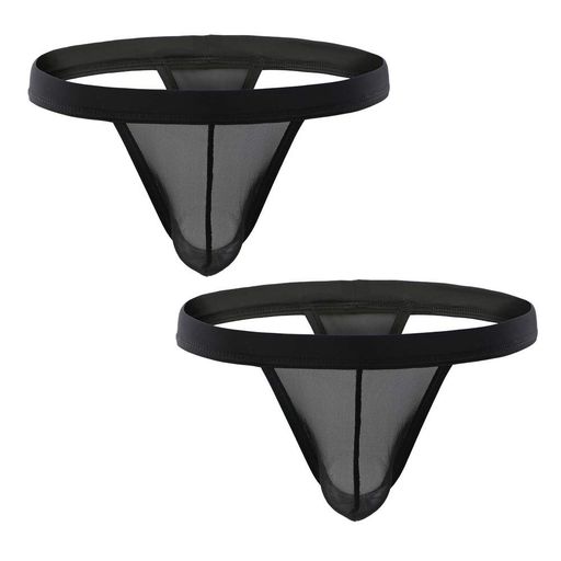 CSMARTEメンズTバックセクシーシースルービキニインナーパンツ男性下着開放感(2枚黒いL)