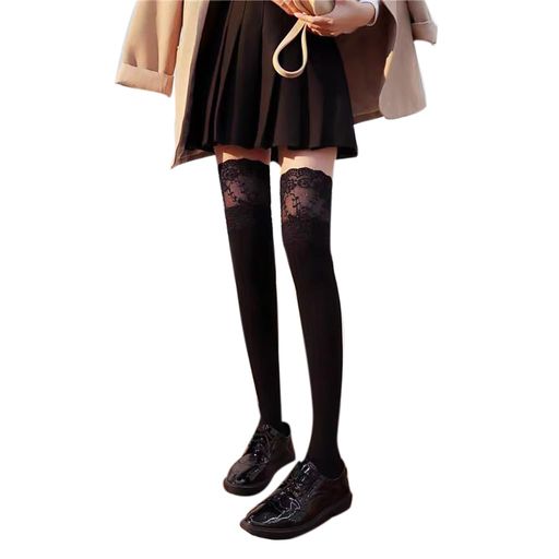 [セクションE無限E‐floral]E-floralレディースハイソックスレースニーハイタイツストッキングセクシーロリータ黒1足組