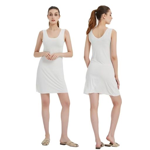 [BIVOO]ブラ紐隠しインナーインナーペチコートワンピースシームレスペチコートレディースタンクワンピ極薄接触冷感吸汗速乾伸縮性抗菌防臭加工選べる着丈ロングUネック背中開き浴衣透…