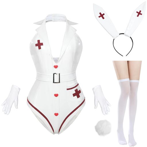 [神併良品]バニーガールコスプレ大きいサイズバニースーツナースコスプレ衣装ハイレグハロウィンコスチュームイベント撮影会(ホワイトナースXXL)