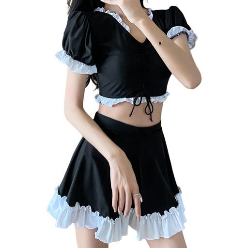 [MEMEXTRA]メメエクストラ水着レディースビキニ2点セット半袖タンキニフリル可愛いセパレートプール可愛いトップススカート女性ハイウエスト大きいサイズセクシー体型カバーサウナ水着…