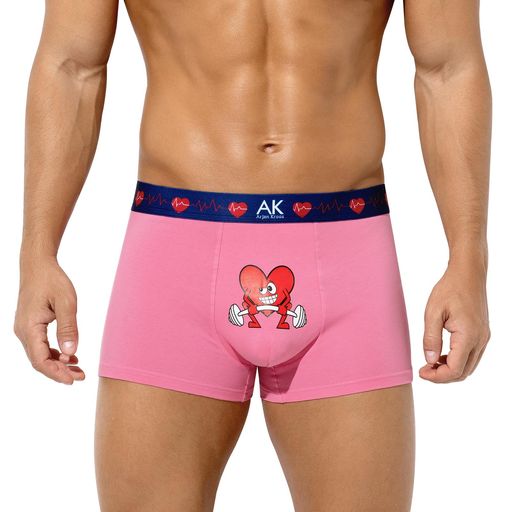 [ArjenKroos]ボクサーパンツメンズ下着ボクサーブリーフコットン快適通気吸汗立体裁断面白い漫画柄前閉じカジュアルAK4034ウエイトリフティングをするハート‐1枚S