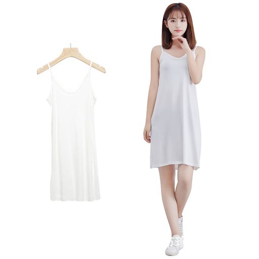 [PALAME]Vネックペチコートワンピースインナーワンピーススリップ【透けない・接触涼感-5度・ゆったり・鎖骨肌魅せ】【肌触りよい・着痩せ・上質光沢】キャミソールワンピースルームウ…