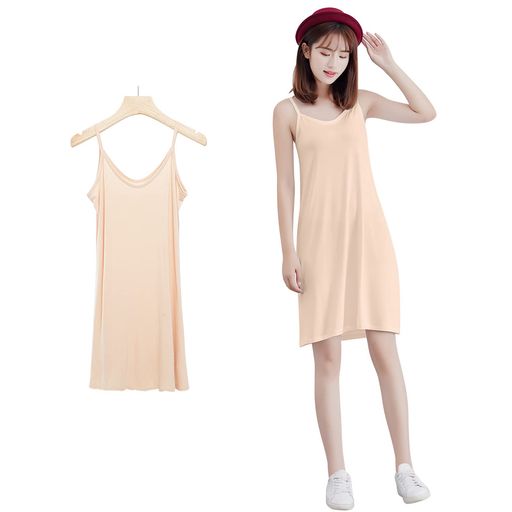 [PALAME]Vネックペチコートワンピースインナーワンピーススリップ【透けない・接触涼感-5度・ゆったり・鎖骨肌魅せ】【肌触りよい・着痩せ・上質光沢】キャミソールワンピースルームウ…