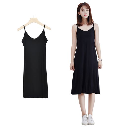 [PALAME]Vネックペチコートワンピースインナーワンピーススリップ【透けない・接触涼感-5度・ゆったり・鎖骨肌魅せ】【肌触りよい・着痩せ・上質光沢】キャミソールワンピースルームウ…