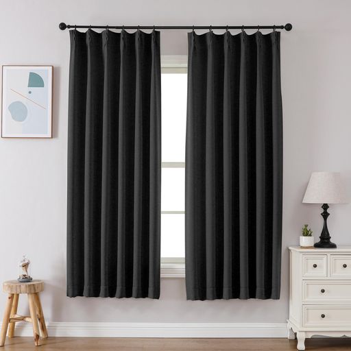 Joydeco遮光カーテンブラック幅100cm*丈135cmピンチプリーツ2枚セット遮光断熱防音保温防寒省エネ寝室..