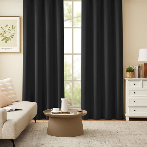 Joydeco遮光カーテンブラック幅100cm*丈200cmピンチプリーツ2枚セット遮光断熱防音保温防寒省エネ寝室..