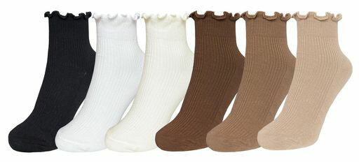 [Ciyar]レディース靴下純綿6、10セットキャンディカラーミドル統ハイソックス女子学生春秋ファッションカジュアルスポーツ(22-25cm6色Aフリル)