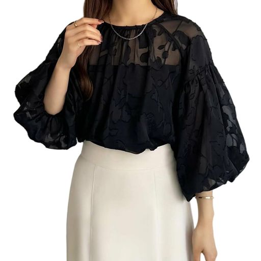 [MlleeSSeeldyTRC]ブラウスレディース半袖レースシャツ花柄刺繍トップス丸首tシャツ無地ゆったり体型カ..