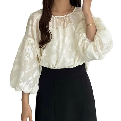 [MlleeSSeeldyTRC]ブラウスレディース半袖レースシャツ花柄刺繍トップス丸首tシャツ無地ゆったり体型カ..