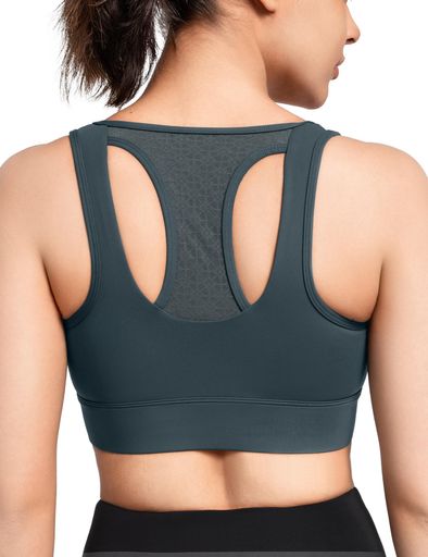 イベットスポーツブラ揺れないレディースレーサーバック吸汗速乾レースメッシュ一体型カップノンワイヤ..