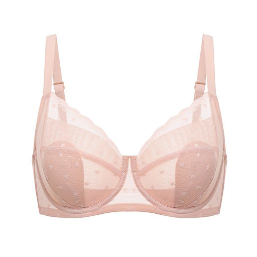 [DOBREVA]ブラジャー大きいサイズレースシースルードット柄水玉模様ワイヤー入りパッド付小さく見せる..