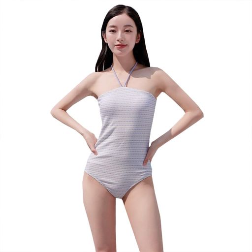 [YOUHA]水着ワンピースレディース体型カバーオールインワンラッシュガード2点セットホルタークロス露出控えめ紫外線対策スイムウェアビーチウェアおしゃれ可愛い着痩せ(Mブルー)