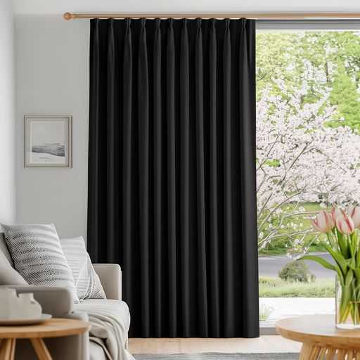 Deconovo遮光カーテンドレープカーテン無地幅130cm丈230cmブラック1枚入1級遮光おしゃれ仕切り幅広い形状記憶加工UVカット断熱防寒節電対策昼夜目隠し(2)