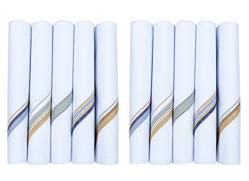 [CarusoItaly]メンズプレミアム100%ピュアコットンハンカチベースカラーボーダー-10パック(46x46cm)フ..