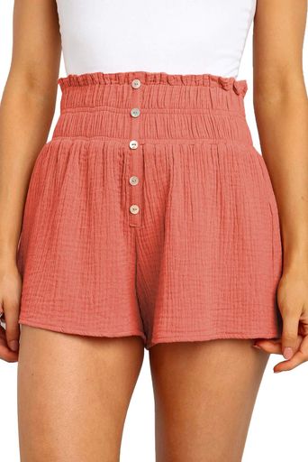 [Eddoyee]ショートパンツファッション無地かわいい弾性パンツボタンダウンカジュアルルーズ女性オレン..