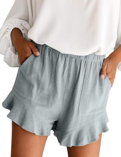 [Eddoyee]ショートパンツファッション無地かわいいフリル裾ショーツ弾性パンツボタンダウンカジュアル..