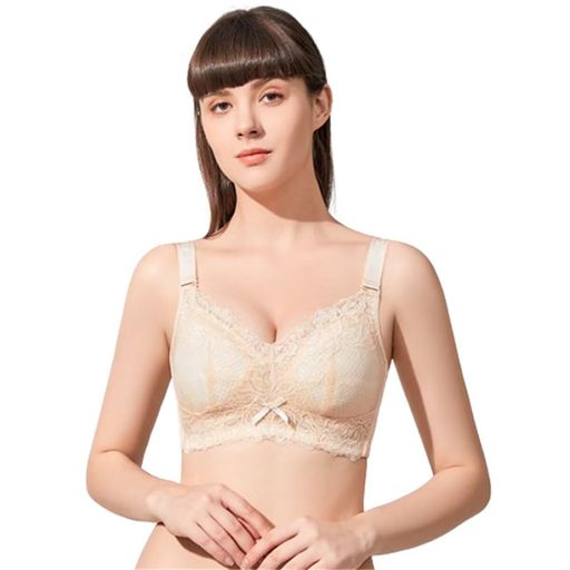 [Vasarhely]胸を小さく見せるブラ脇高ノーワイヤシームレス見痩せ大きいサイズ可愛い薄手(90E肌色)